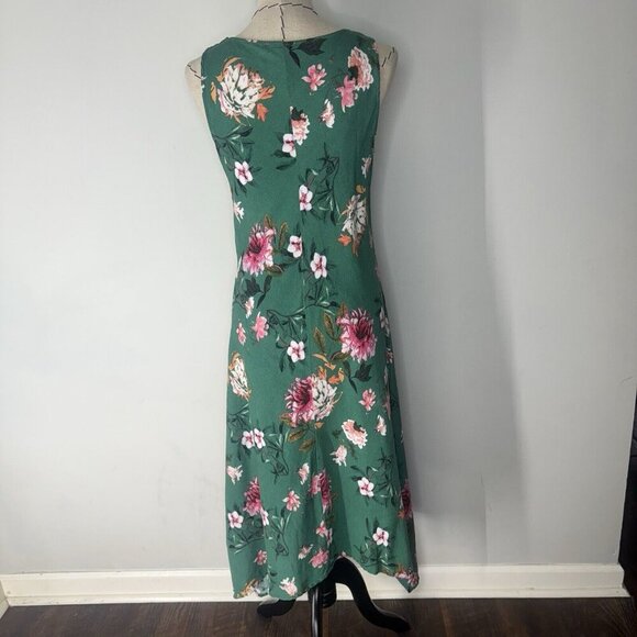 Grace Elements Green Tropical Floral Linen Blend Dress Size M Long Midi Maxi - Picture 4 of 8